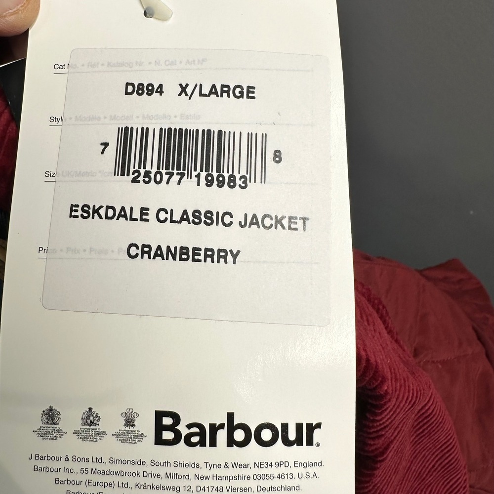 Barbour Eskdale Classic Quilted Jacket Cranberry Red D894 Men XL Made in England - Picture 8 of 8